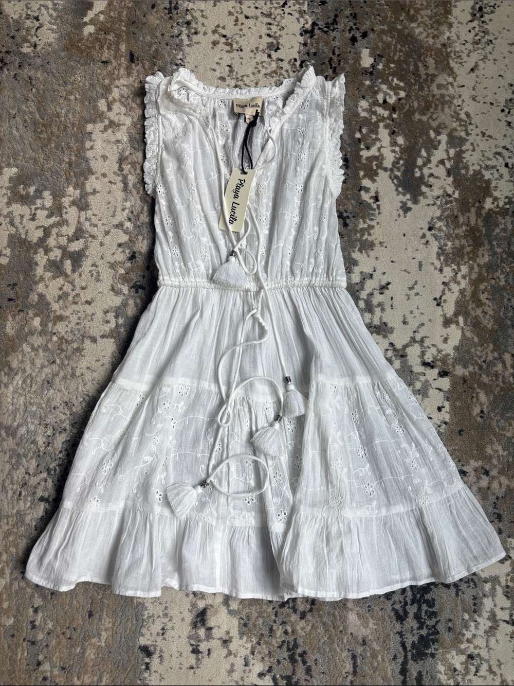 Pepe Loulou White Eyelet Tie-Front Mini Dress